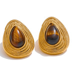 Σκουλαρίκια σταγόνα με υφή από πέτρα tiger eye