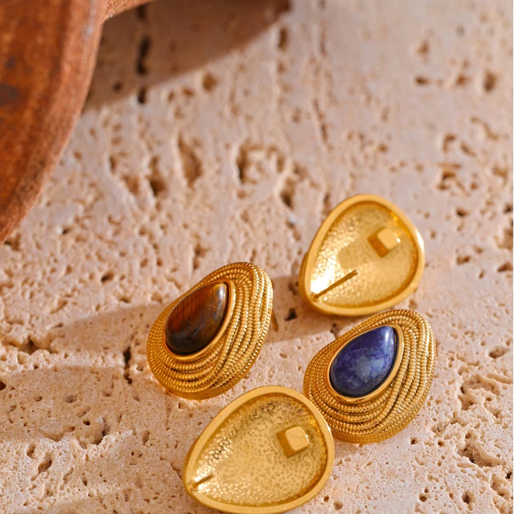 Σκουλαρίκια σταγόνα με υφή από πέτρα tiger eye