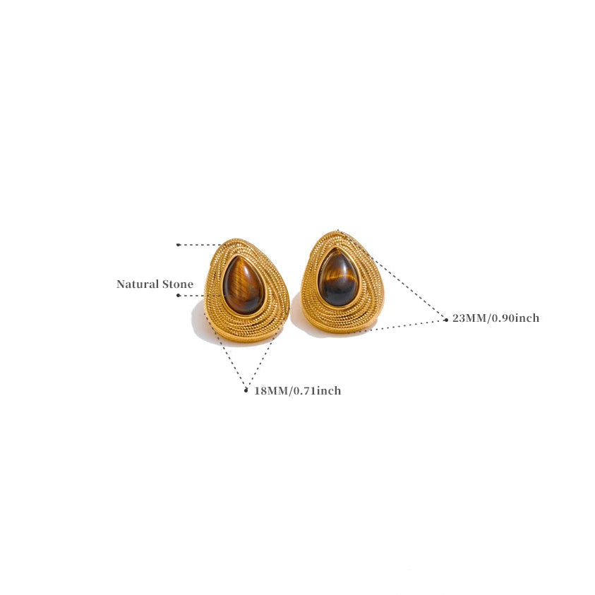 Σκουλαρίκια σταγόνα με υφή από πέτρα tiger eye