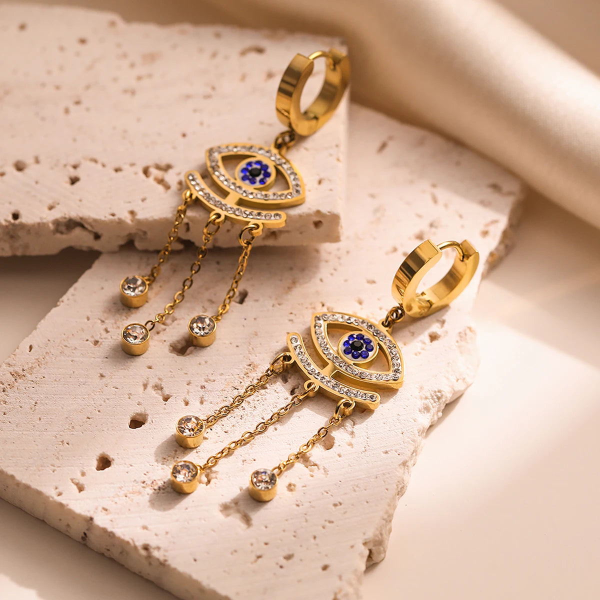 Μακριά Σκουλαρίκια Κακό Μάτι Μπλε