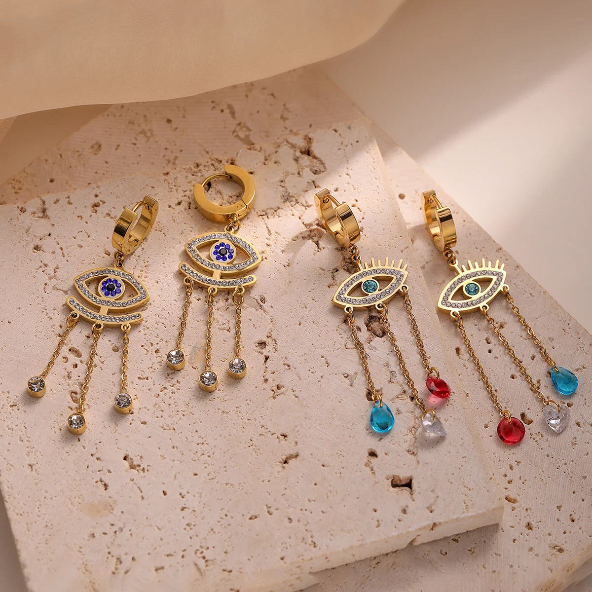 Μακριά Σκουλαρίκια Κακό Μάτι Μπλε