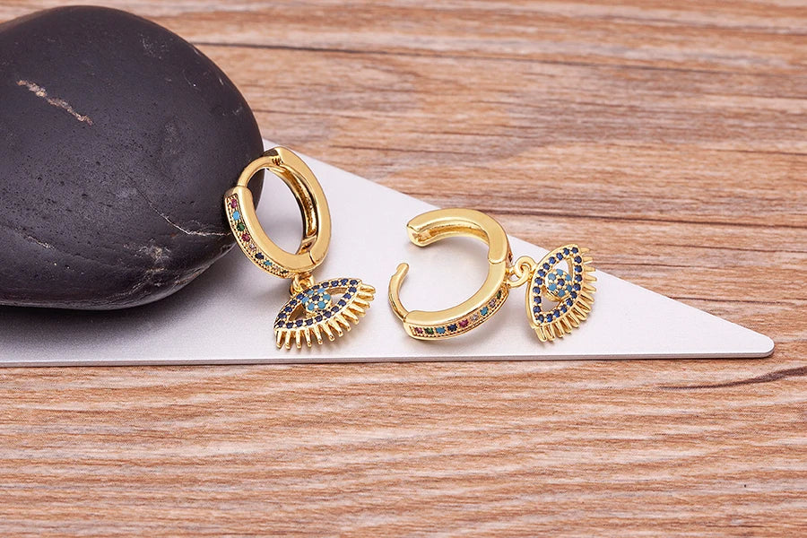Σκουλαρίκια Κακό Μάτι Μπλε Ζιρκόν Στυλ Μποέμ
