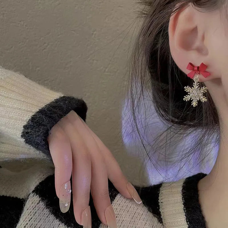 Σκουλαρίκια Φιόγκος Νιφάδα Χιονιού Χειμώνας Γυναικεία κόκκινα