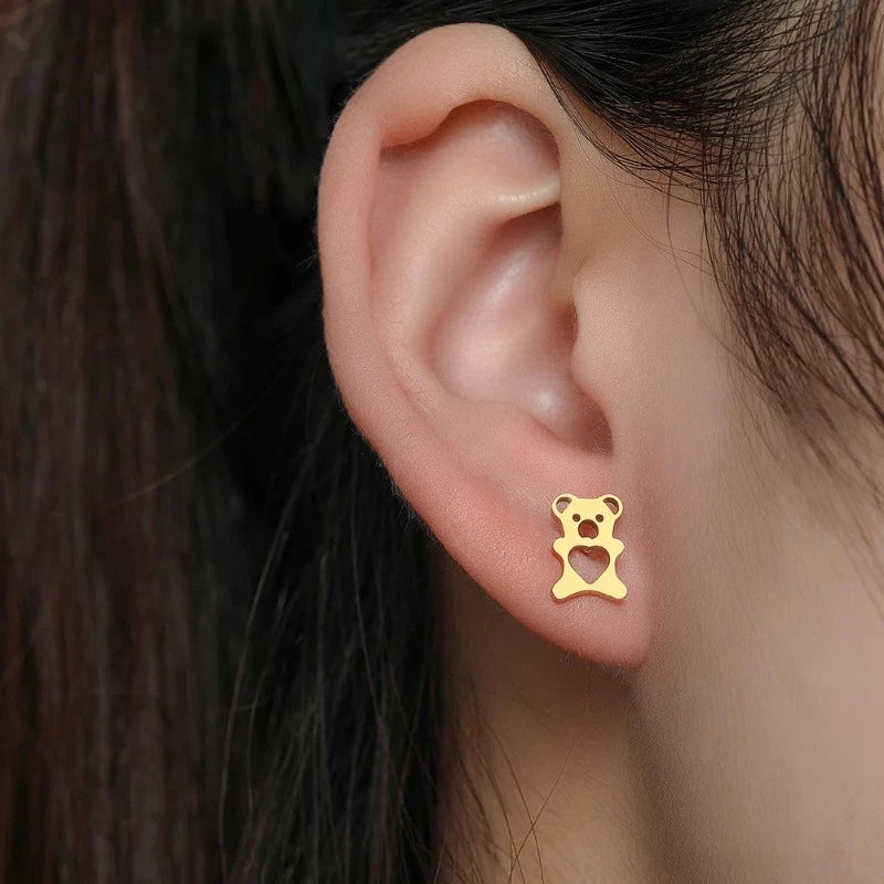 Χρυσά Χαριτωμένα Σκουλαρίκια Αρκούδα