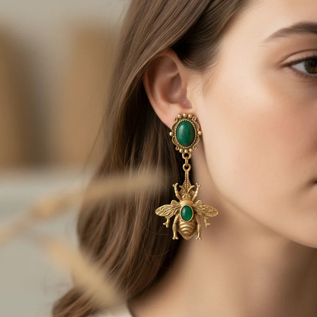 Κρεμαστά σκουλαρίκια μέλισσα πράσινο