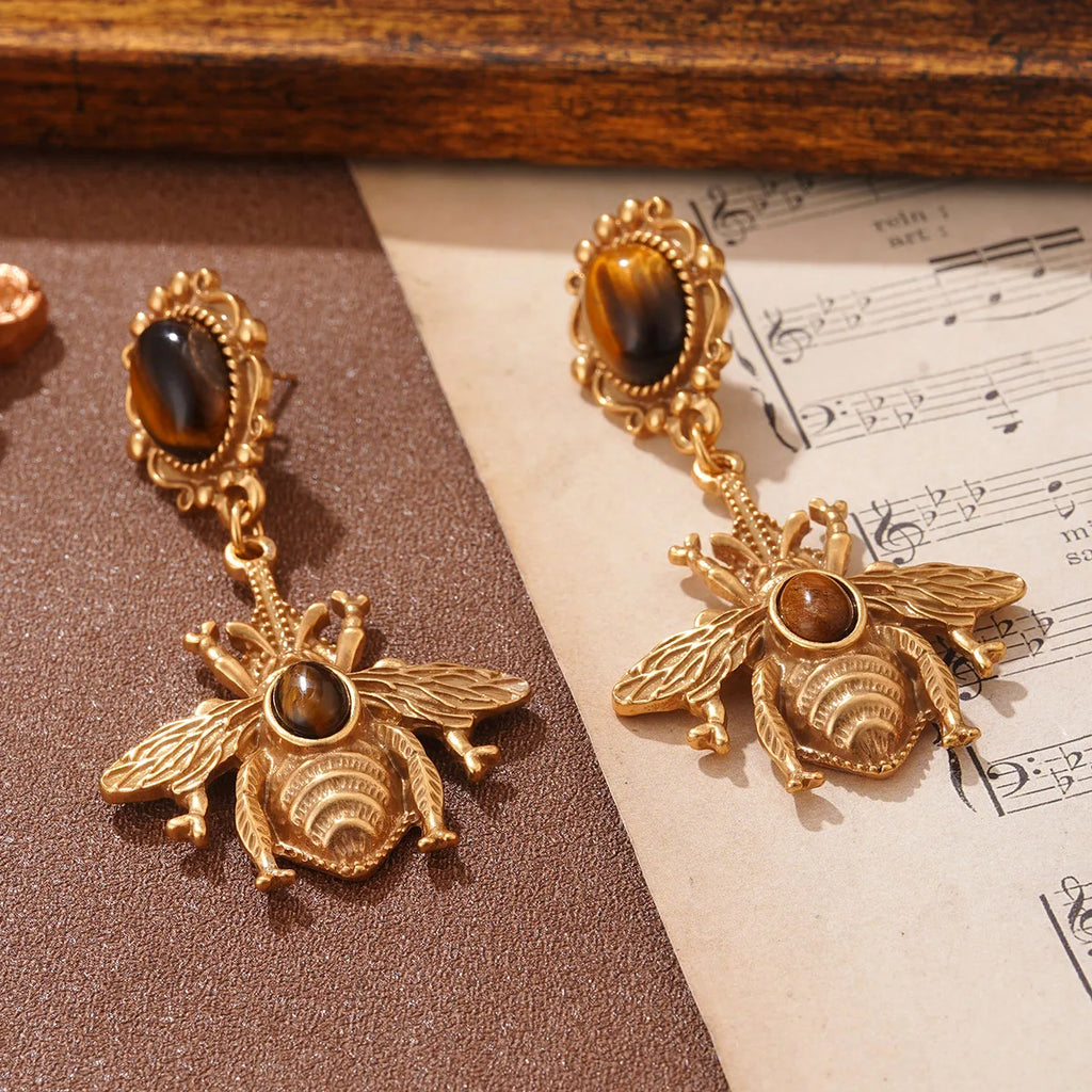 Κρεμαστά σκουλαρίκια μέλισσα μάτι της τίγρης