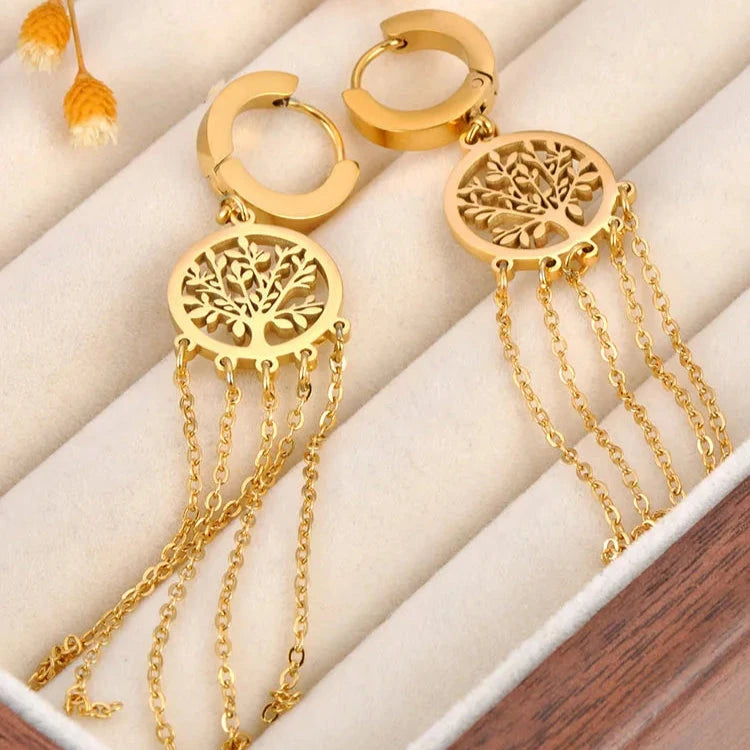 Κρεμαστά Σκουλαρίκια με Δέντρο της Ζωής χρυσά