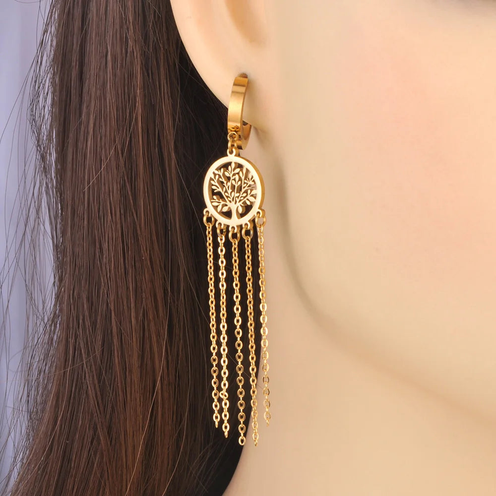 Κρεμαστά Σκουλαρίκια με Δέντρο της Ζωής χρυσά