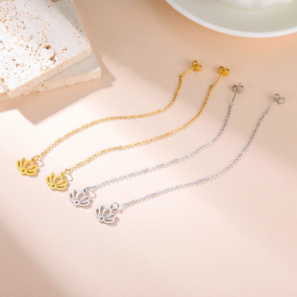 Σκουλαρίκια Κρεμαστά με Λεπτό Λουλούδι Λωτού 