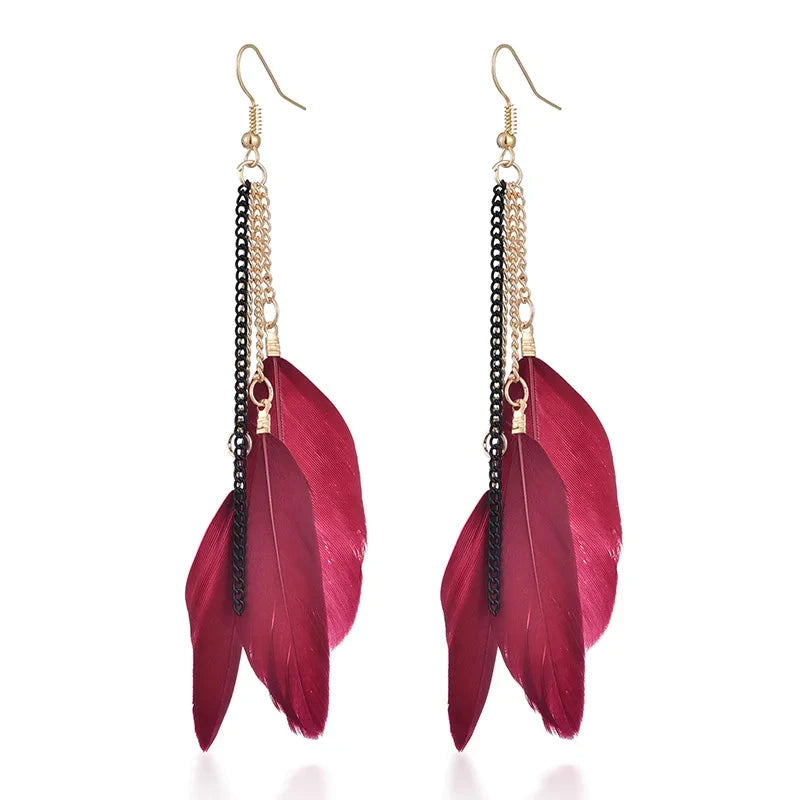 Boucles d'Oreilles Pendantes avec Plumes Colorées 5