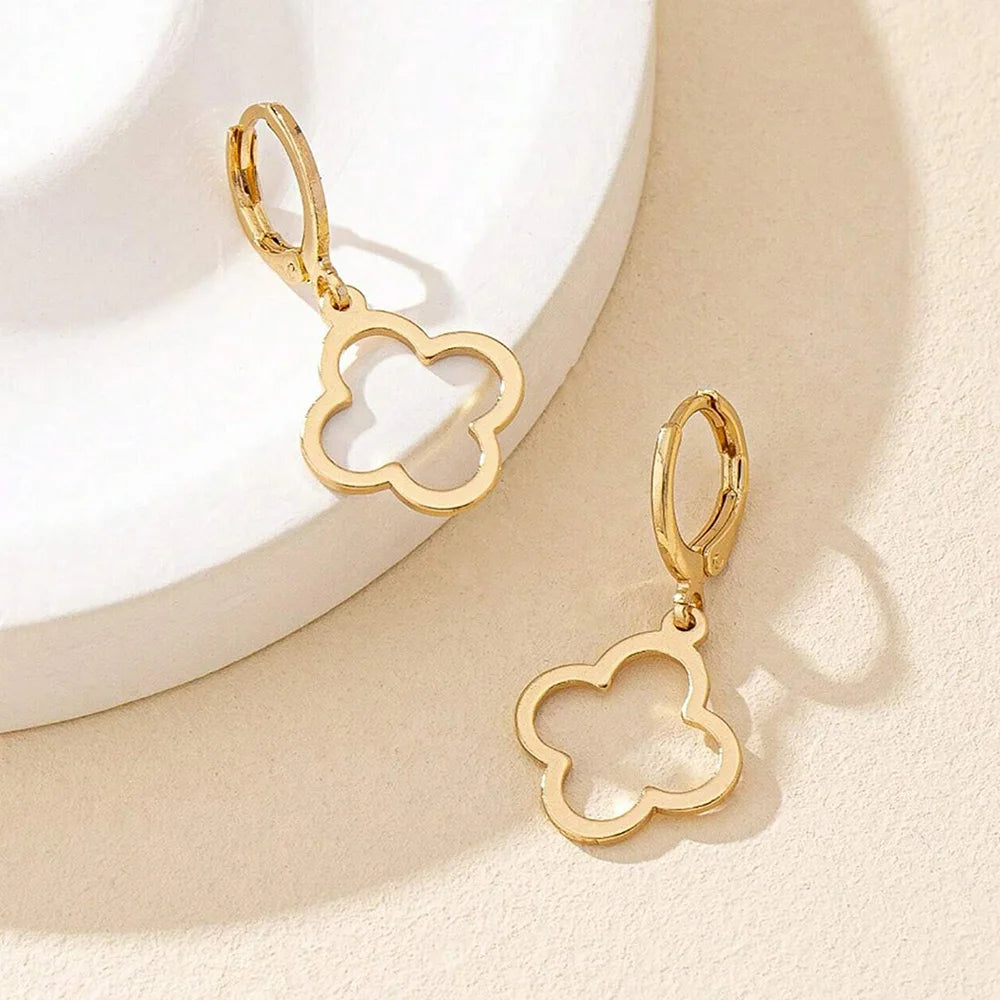 Σκουλαρίκια Κρεμαστά με Τετράφυλλη Τριφύλλι χρυσά