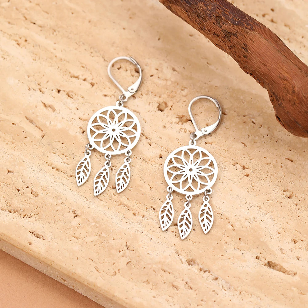 Boucles d'Oreilles Pendantes Capteur de Rêves argent