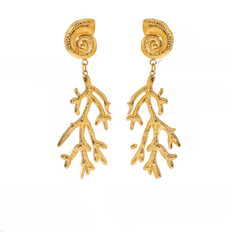 Κρεμαστά Σκουλαρίκια Κοχύλι και Κοράλλι