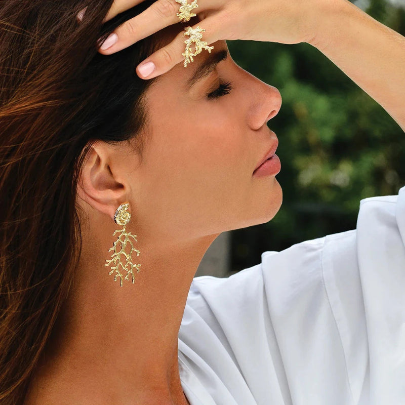 Κρεμαστά Σκουλαρίκια Κοχύλι και Κοράλλι