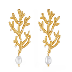 Κρεμαστά Σκουλαρίκια Κοραλλί και Λευκά Μαργαριτάρια