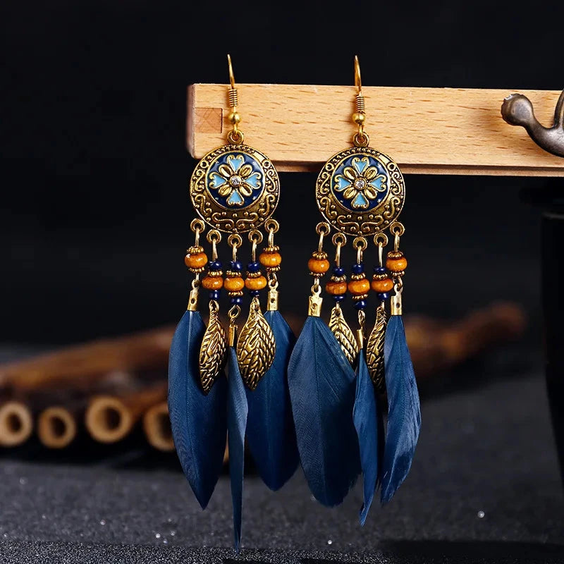 Boucles d'Oreilles Pendantes de Style Ethnique Plumes 6