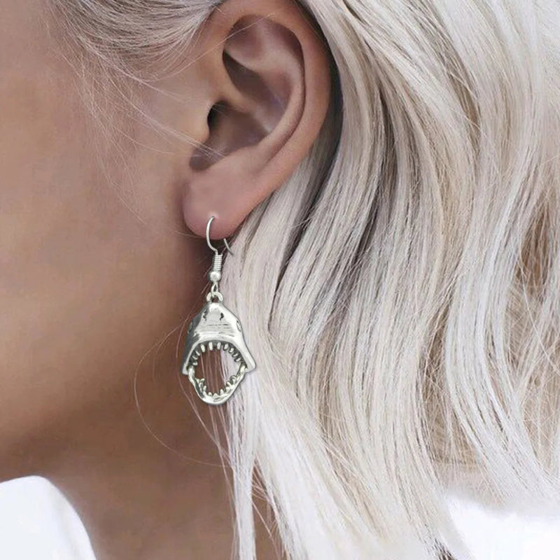 Κρεμαστά Σκουλαρίκια Δόντι Καρχαρία ασημί