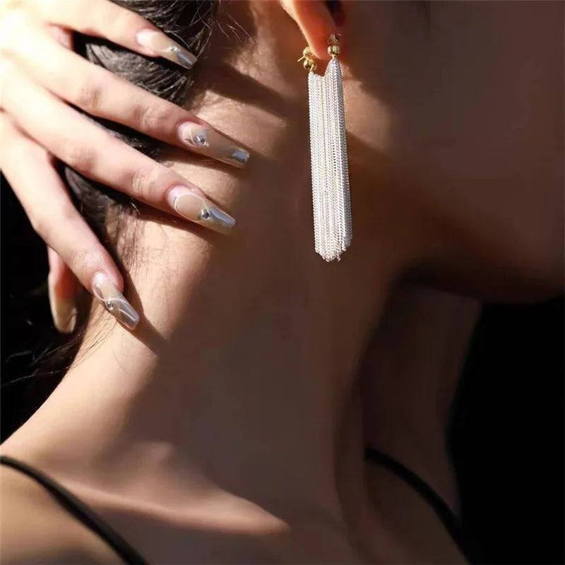 Σκουλαρίκια Κρεμαστά με Ασημένιες Αλυσίδες για Γυναίκες