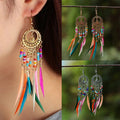 Εθνικά Κρεμαστά Σκουλαρίκια με Πολύχρωμα Φτερά για Γυναίκες χρυσά