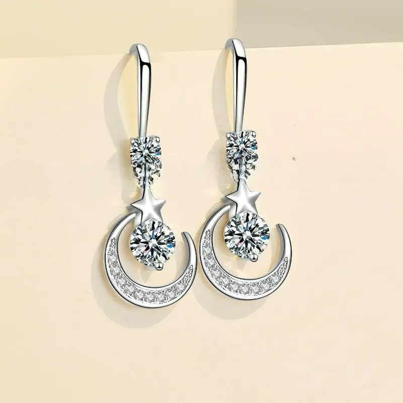 Boucles d'Oreilles Pendantes Etoile et Lune