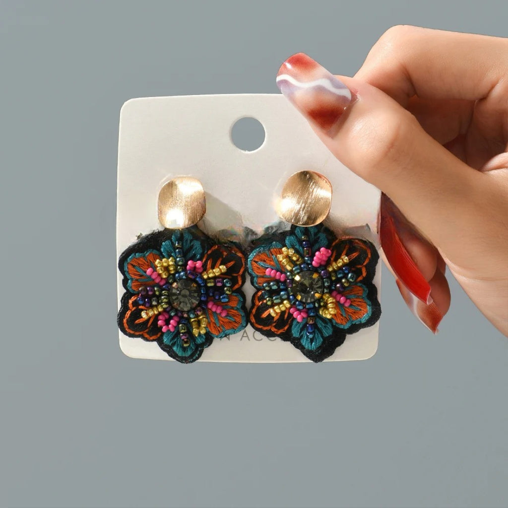 Κρεμαστά Σκουλαρίκια με Πολύχρωμο Λουλούδι 
