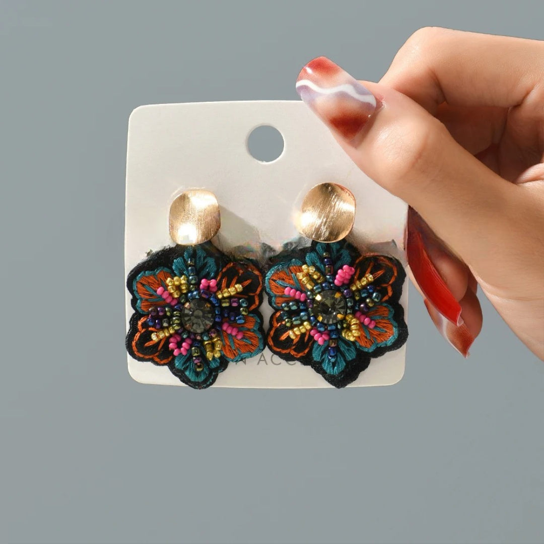 Κρεμαστά Σκουλαρίκια με Πολύχρωμο Λουλούδι 