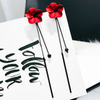 Κρεμαστά Σκουλαρίκια με Κόκκινο Λουλούδι και Κόκκινη Αλυσίδα