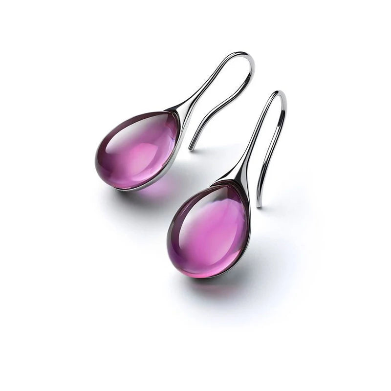 Boucles d'Oreilles Pendantes Goutte d'Eau de Couleur argent et violet