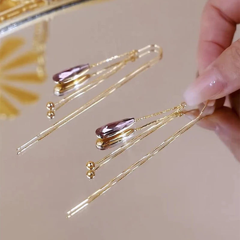 Κρεμαστά Σκουλαρίκια Σταγόνα Νερού με Μωβ Ζιρκόνιο