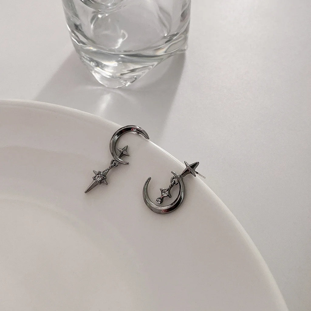 Boucles d'Oreilles Pendantes Lune et Etoiles