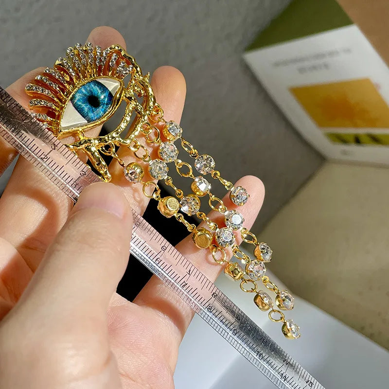 Σκουλαρίκια Κρεμαστά Μάτι Μπλε και Στρας