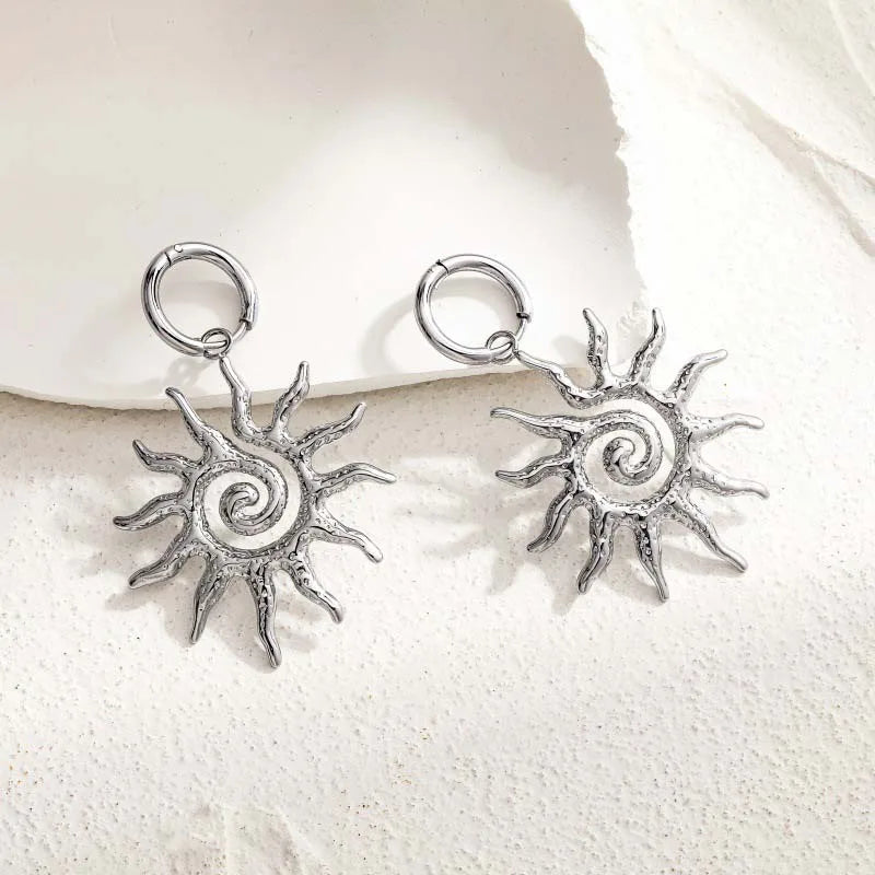 Boucles d'Oreilles Pendantes Soleil argent