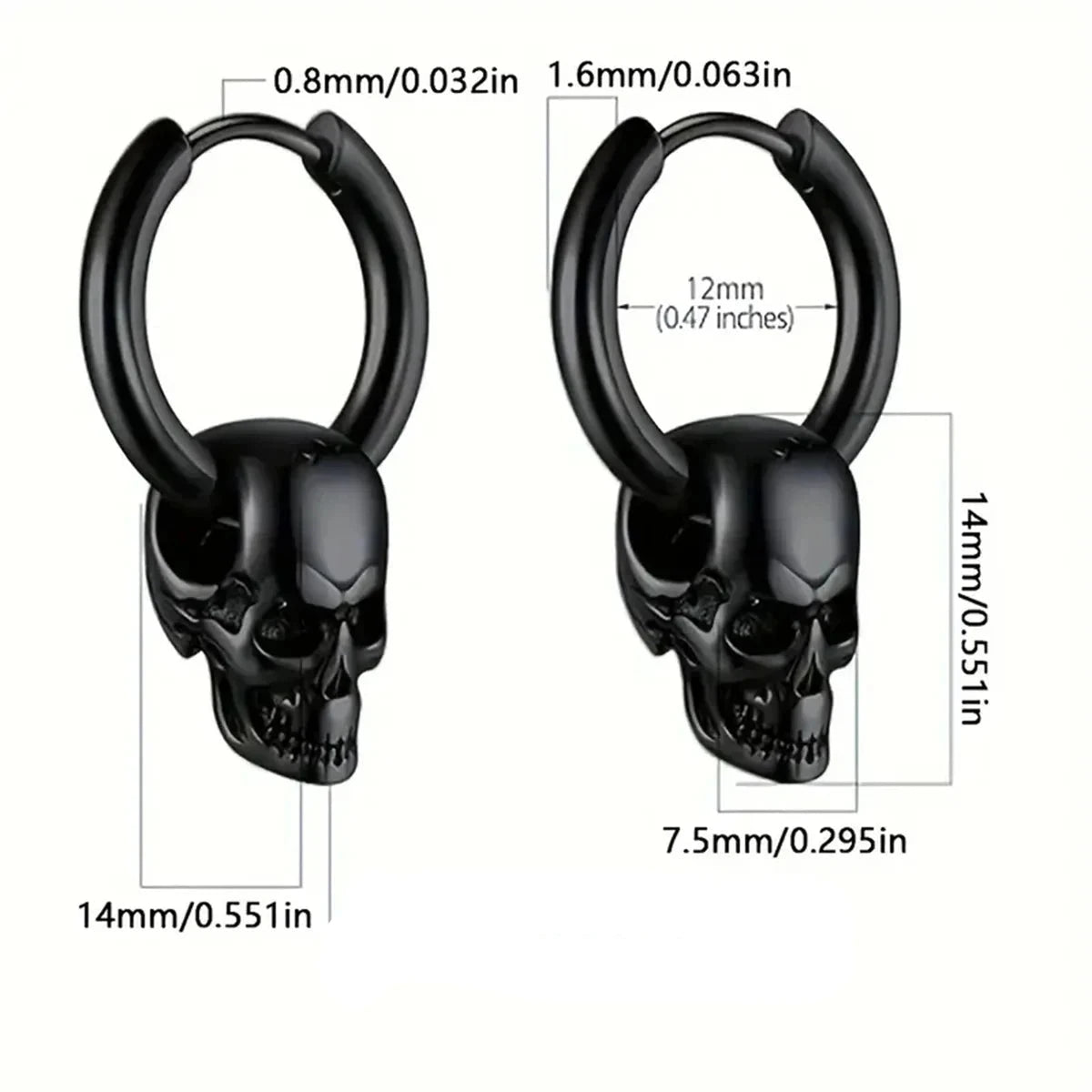 Boucles d'Oreilles Pendantes Tête de Mort pour Homme