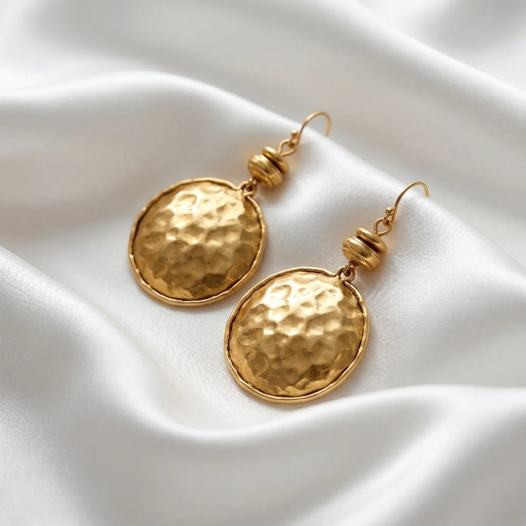 Boucles d'oreilles pendantes vintage en métal martelé