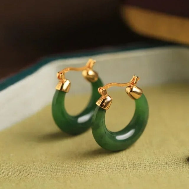 Boucles d'Oreilles Pierre Jaspe Verte