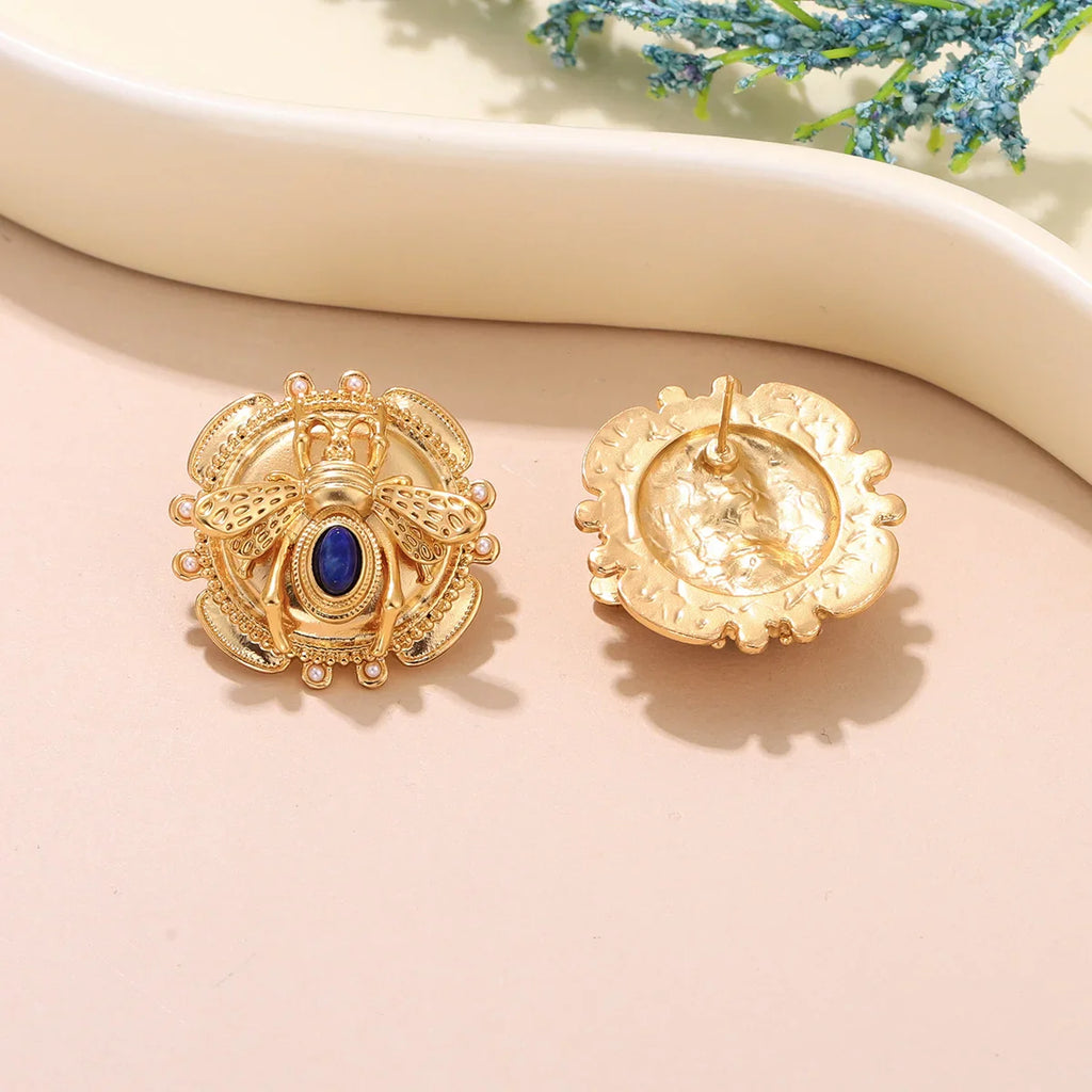 Στρογγυλά σκουλαρίκια μέλισσα χρυσό