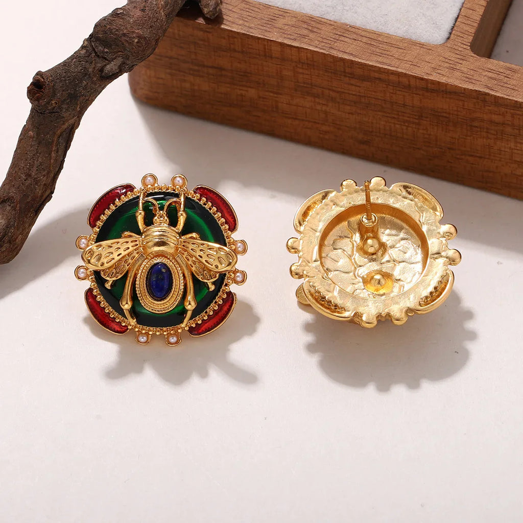 Στρογγυλά σκουλαρίκια μέλισσα πράσινο