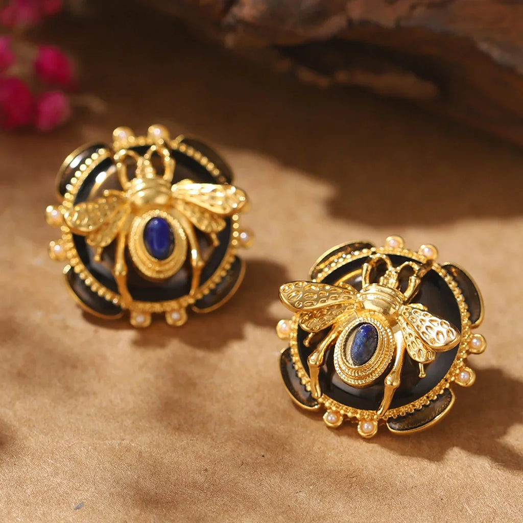 Στρογγυλά σκουλαρίκια μέλισσα μαύρο