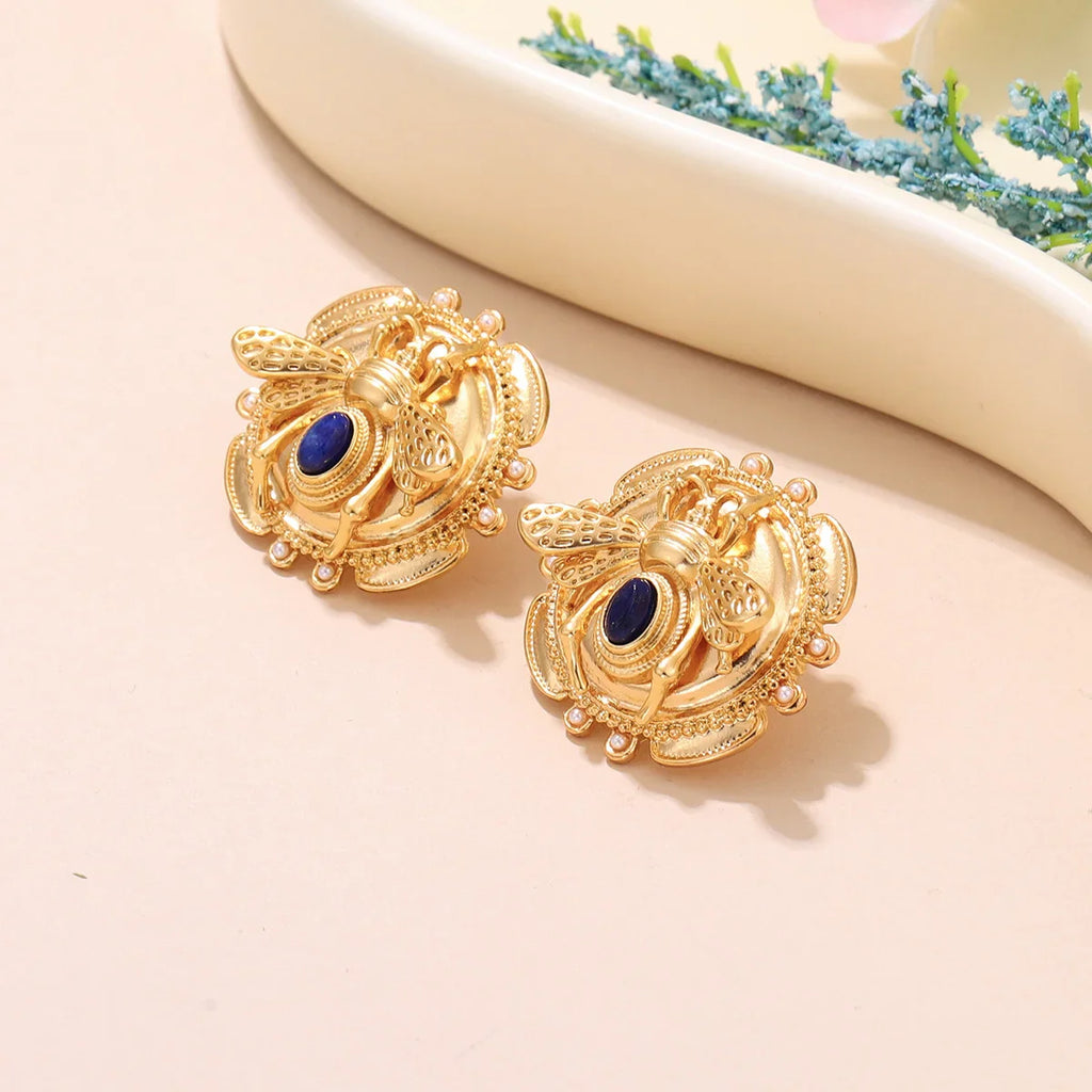 Στρογγυλά σκουλαρίκια μέλισσα χρυσό