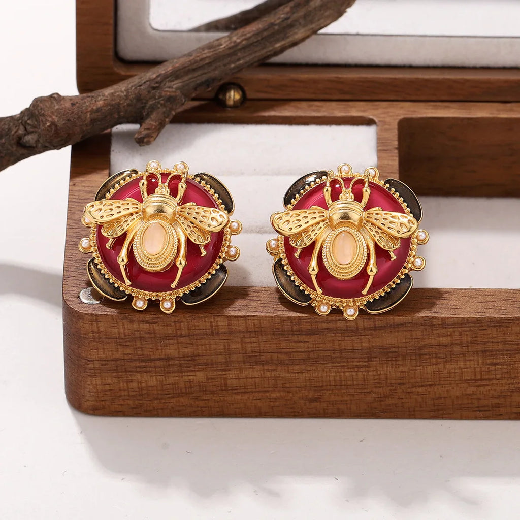 Στρογγυλά σκουλαρίκια μέλισσα κόκκινο