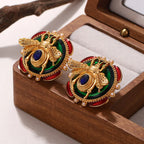 Στρογγυλά σκουλαρίκια μέλισσα πράσινο