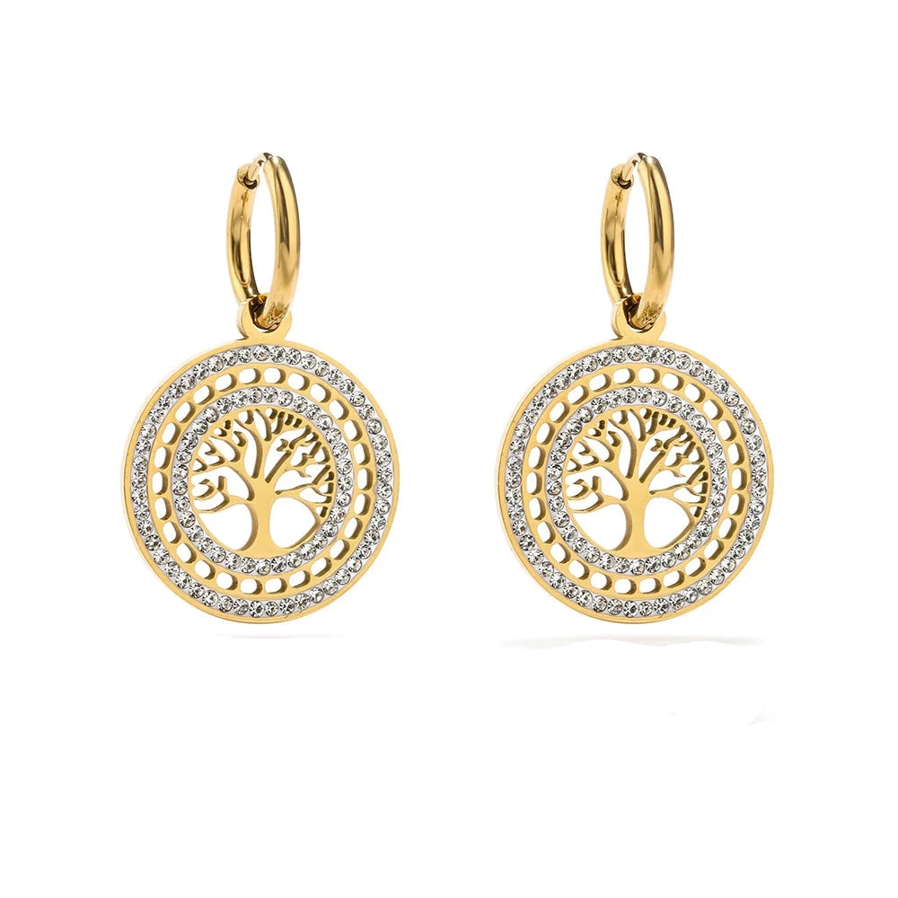 Κρεμαστά Στρογγυλά Σκουλαρίκια Δέντρο της Ζωής χρυσά