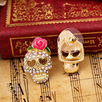 Σκουλαρίκια νεκροκεφαλή Calavera με στρας, τριαντάφυλλο και μάτια σε σχήμα καρδιάς