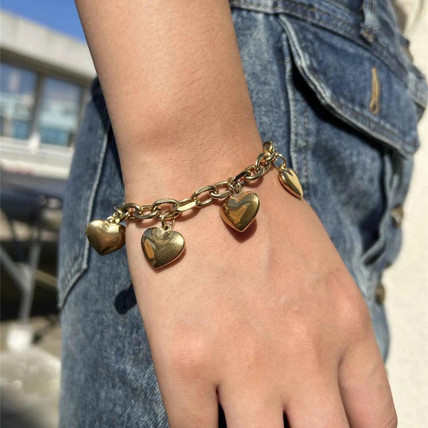 Bracelet 5 Coeurs Gourmette Femme or