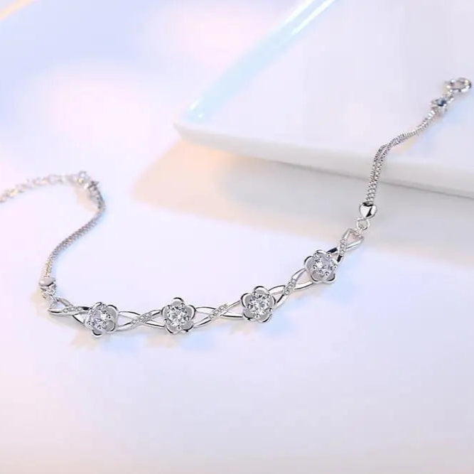 Βραχιόλι με Λεπτά Λουλούδια από Λευκό Ζιρκόνιο