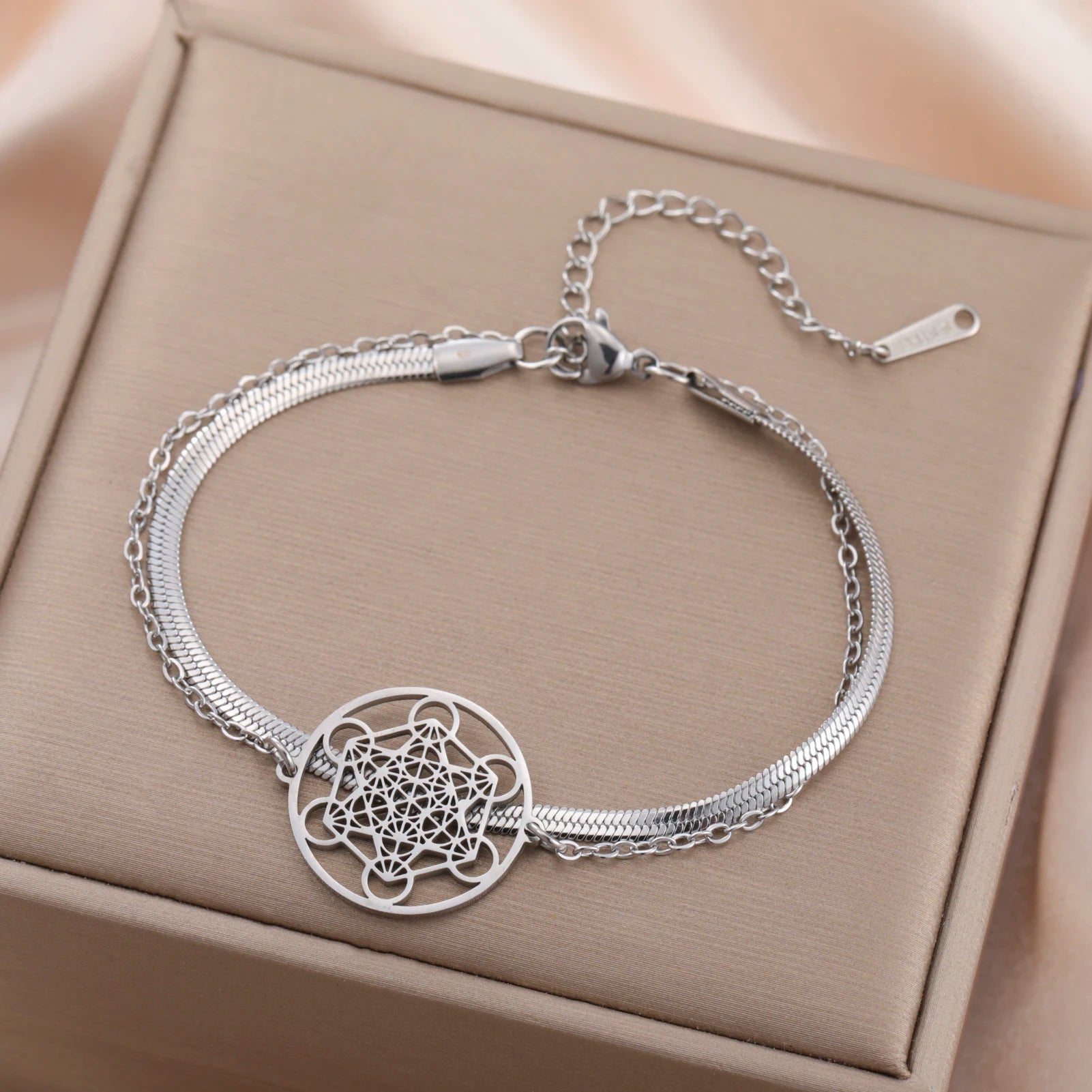 Bracelet avec Pendentif Cube de Métatron argent