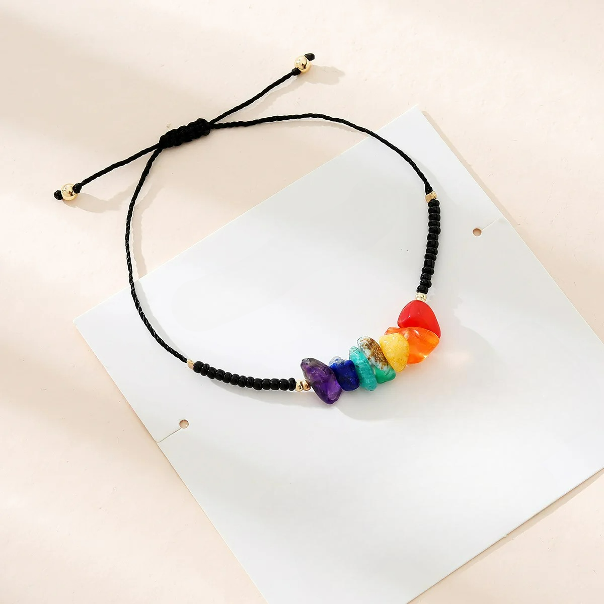 Βραχιόλι με Φυσικές Πέτρες 7 Τσάκρα μαύρο