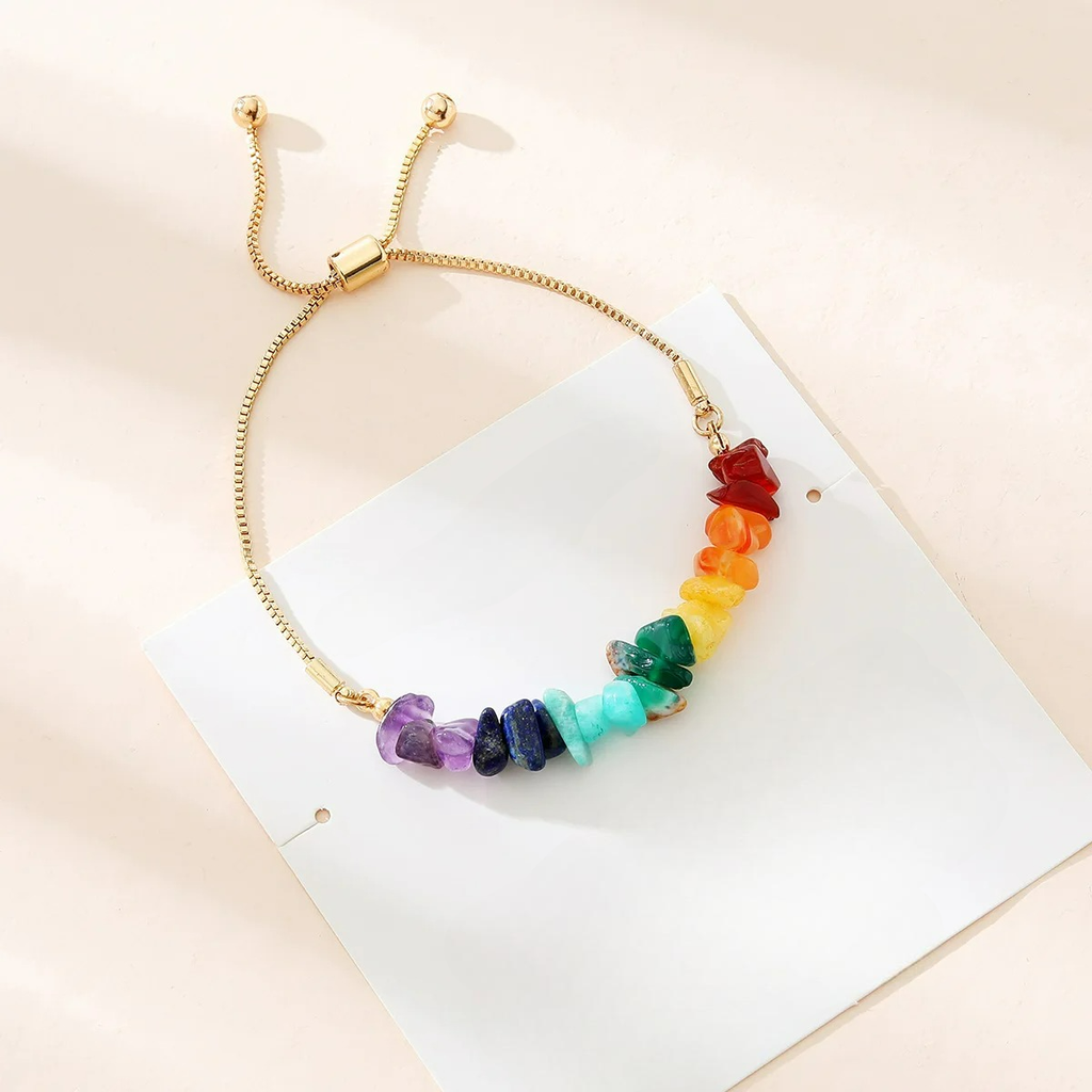 Βραχιόλι με Φυσικές Πέτρες 7 Τσάκρα χρυσό