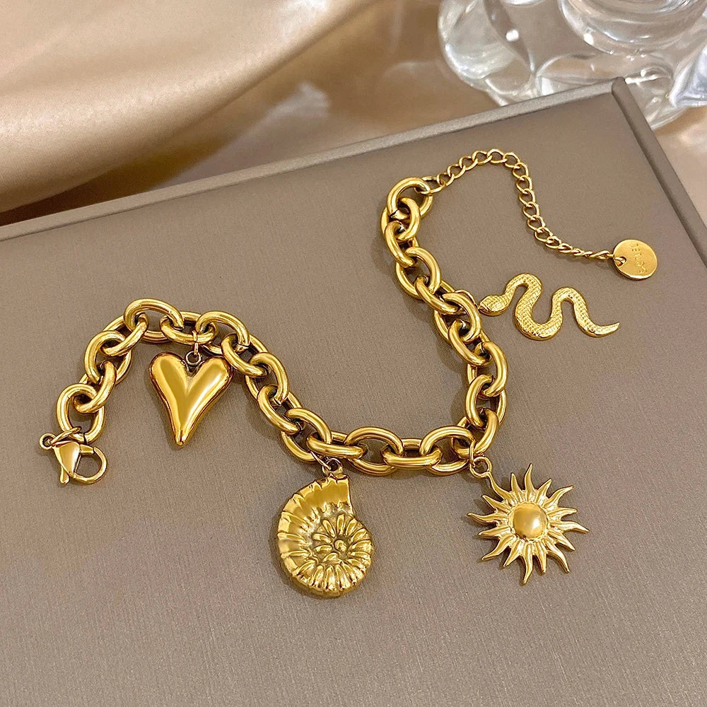 Βραχιόλι με Ήλιο και Κοχύλια για Άντρες ή Γυναίκες χρυσό