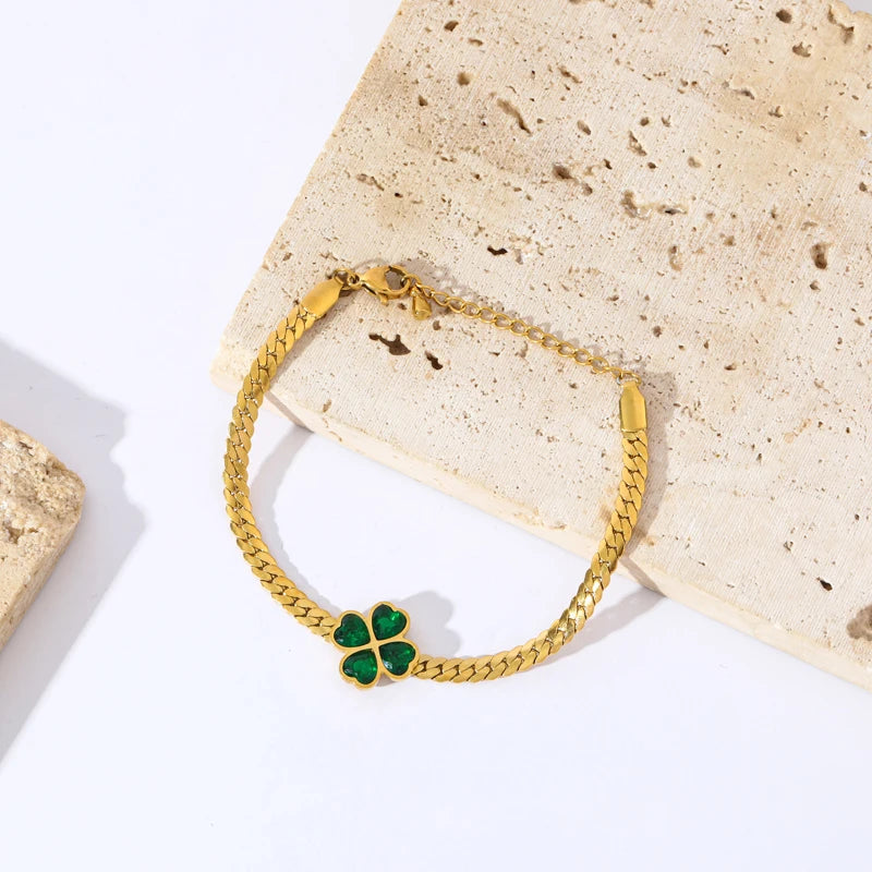 Βραχιόλι με τετράφυλλο τριφύλλι από πράσινο κρύσταλλο